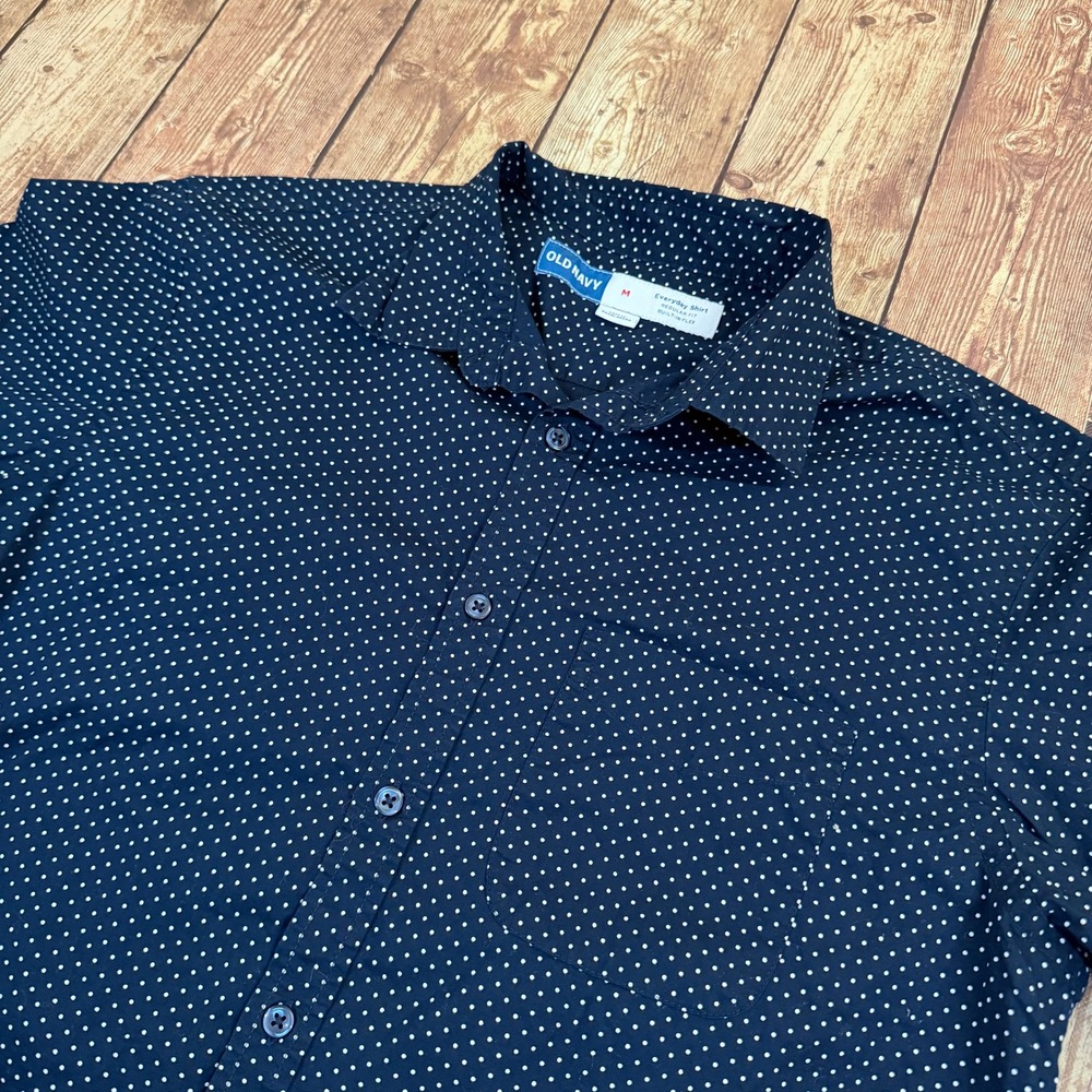 Old Navy Everyday Shirt Mens Medium Navy Blue Polka Dot Built In Flex